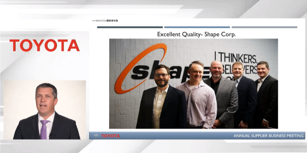 Toyota Excellent Quality Award for Shape Corp.